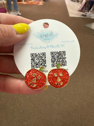 Glitter Pumpkin Face Earrings