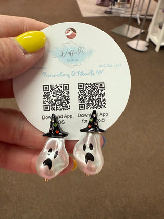 Ghost With Black Hat Earrings