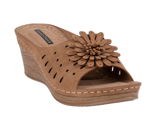 Mayday Tan Floral Wedge Sandals