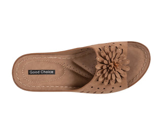 Mayday Tan Floral Wedge Sandals