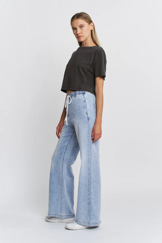 Mica Denim High Rise Wide Leg Jogger Light Blue