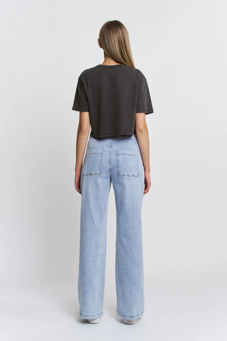 Mica Denim High Rise Wide Leg Jogger Light Blue