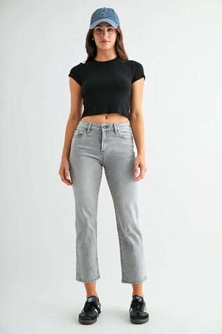 Mica Mid-Rise Straight Stripe Stone Jeans