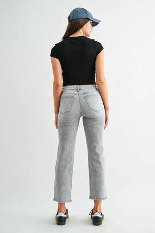 Mica Mid-Rise Straight Stripe Stone Jeans