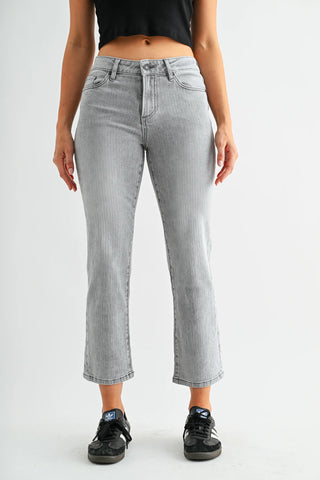 Mica Mid-Rise Straight Stripe Stone Jeans