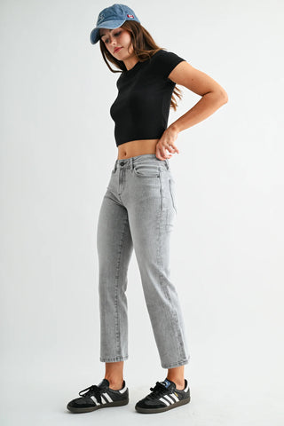 Mica Mid-Rise Straight Stripe Stone Jeans