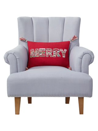 Merry Embroidered Pillow W/Tassels