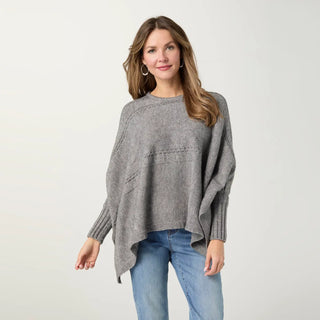 Grey Caspia Poncho With Cable Knit Design