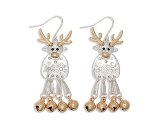 Two Tone Reindeer W Bell Legs Earrings