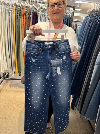 Mica Denim High Rise Pearl Embellishment