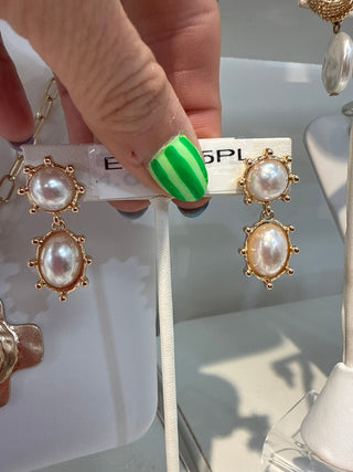 Pearl/Gold Studded 2 Drop Earring