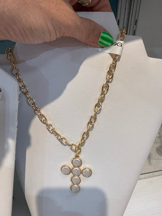 Coin Pearl Cross Necklace