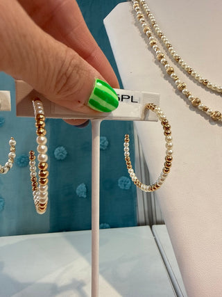 3mm Pearl & Gold 2" Hoop Earring