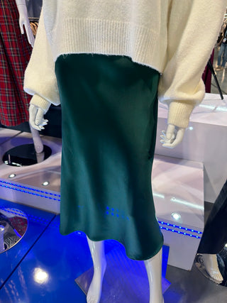 Emerald Hour Satin Midi Skirt