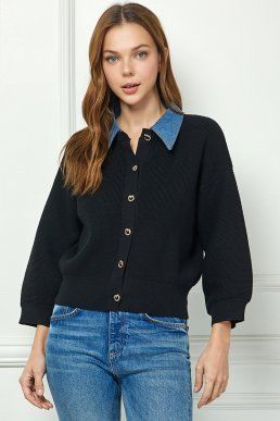 Denise Sweater Cardigan With Denim Collar