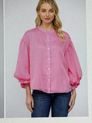 Pink Pinstripe Bubble Sleeve Top