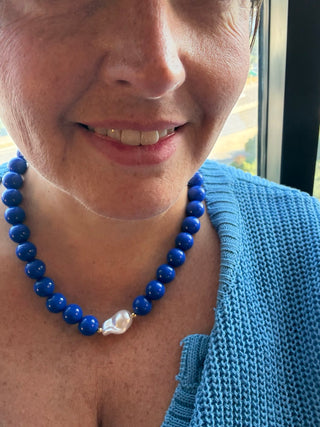 Blue Beaded Necklace With Pearl