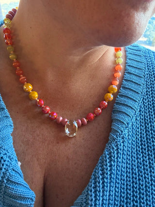 Multi Coral Beaded Necklace With Bling