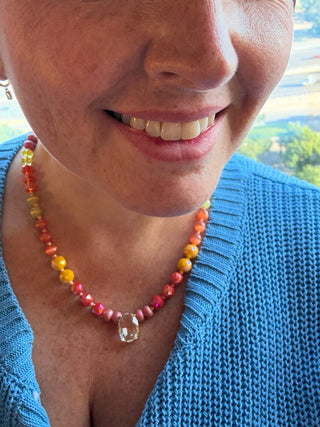 Multi Coral Beaded Necklace With Bling