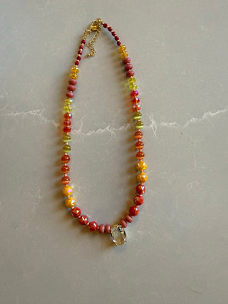 Multi Coral Beaded Necklace With Bling