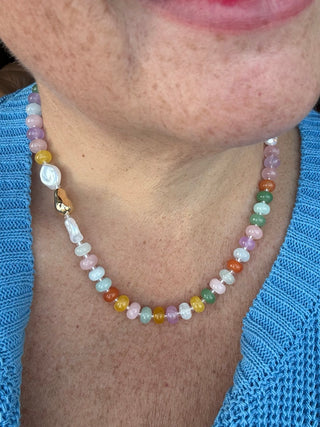 Pastel Multi Beaded Necklace With Pearls & Gold