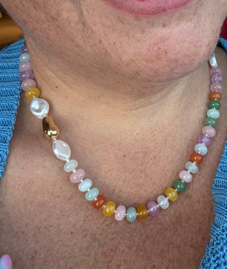 Pastel Multi Beaded Necklace With Pearls & Gold