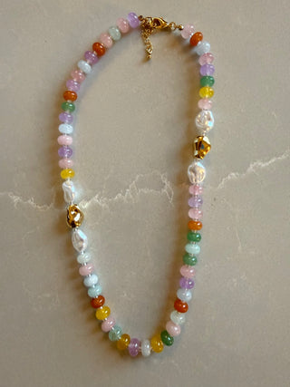 Pastel Multi Beaded Necklace With Pearls & Gold