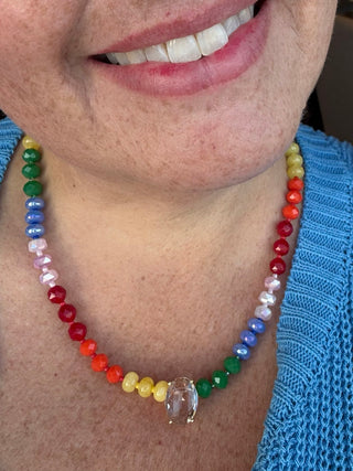 Bright Multi Beaded Necklace With Bling