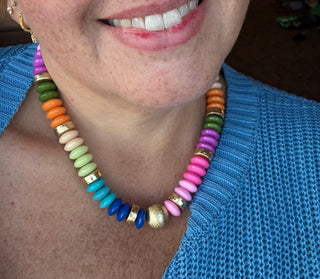 Kindy Multi Color Beaded Necklace With Gold