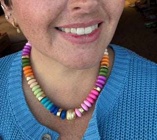 Kindy Multi Color Beaded Necklace With Gold