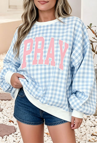 Blue Plaid Pray Sweatshirt