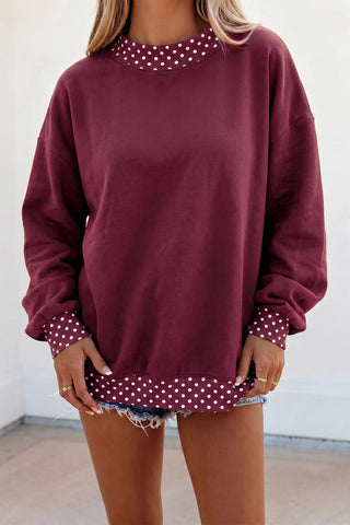 Burgundy Polka Dot Mock Neck Sweatshirt