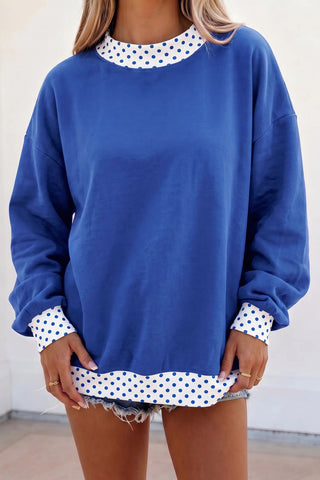 Blue Polka Dot Mock Neck Sweatshirt