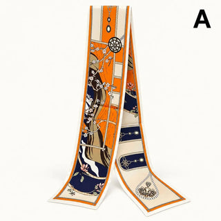 Orange/navy Skinny Scarf Twilly & Belt Tie