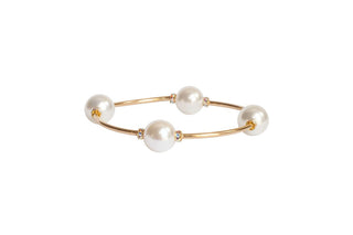 12mm Crystal White Pearl Blessing Bracelet With Gold Links