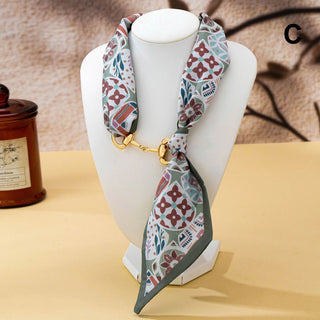 Green Print Horsebit Buckle Scarf Choker Necklace
