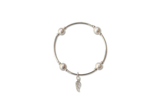 Charmed White Swarovski Pearl & Wing 8mm Blessing Bracelet