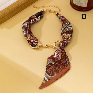 Brown Print Horsebit Buckle  Scarf Choker Necklace