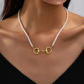 Horsebit Centerpiece Pearl Strand Necklace