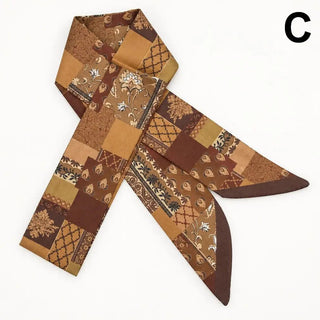 Brown Patchwork Skinny Scarf Twilly