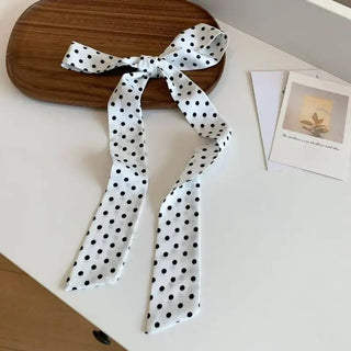 White Black Dot Skinny Twilly Scarf Necklace Wrap