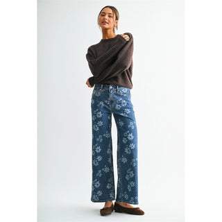 Mica Denim High Rise Floral Wide Leg Jeans