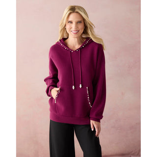 Rich Wine Heavenly-luxe Embellished Hooded Sweater