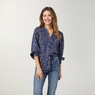 Steller Blue Suki V-neck Printed Blouse