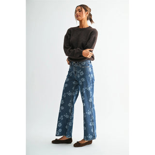 Mica Denim High Rise Floral Wide Leg Jeans