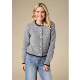 Arun Button Front Cardigan With Pearls