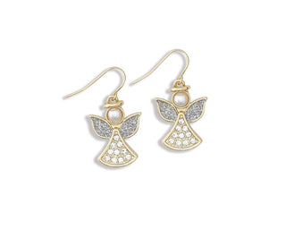 Crystal Angel Earrings With Pearl