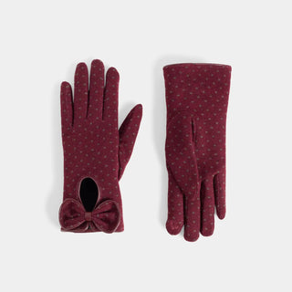 Maroon Bow Keyhole Touchscreen Gloves