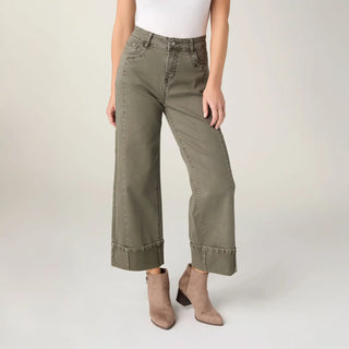 Olive Avante Wide Ankle With Front Seam Pant