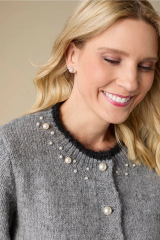 Arun Button Front Cardigan With Pearls